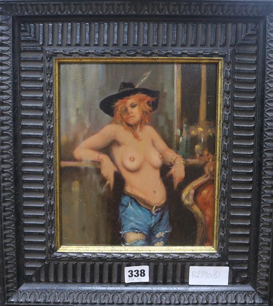 Ken Moroney (1949-) Topless woman leaning against a bar 23 x 20cm